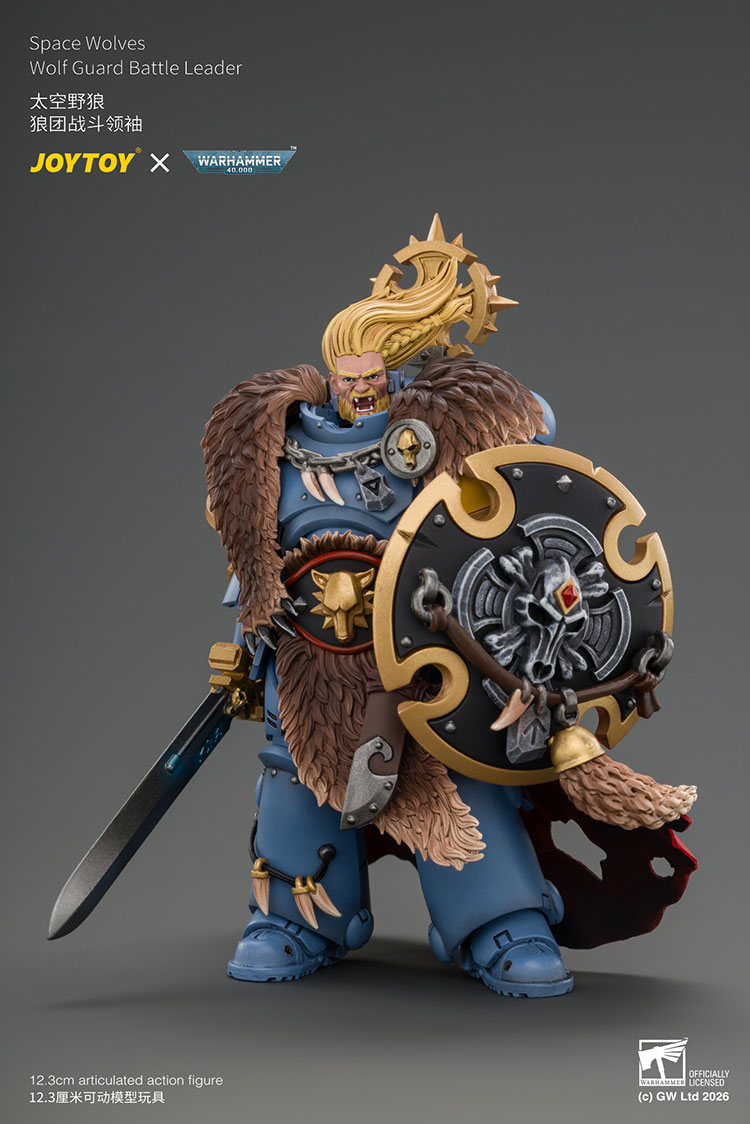 Space Wolves Wolf Guard Battle Leader with Master-crafted Power Weapon,Storm Shield,Thunder Hammer,Master-crafted Heavy Bolt Pistol,and Plasma Pistol product details