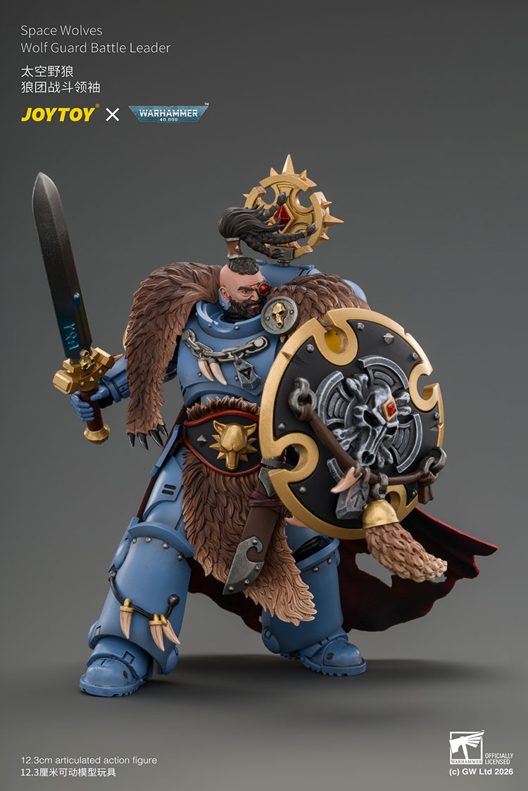 Space Wolves Wolf Guard Battle Leader with Master-crafted Power Weapon,Storm Shield,Thunder Hammer,Master-crafted Heavy Bolt Pistol,and Plasma Pistol product details