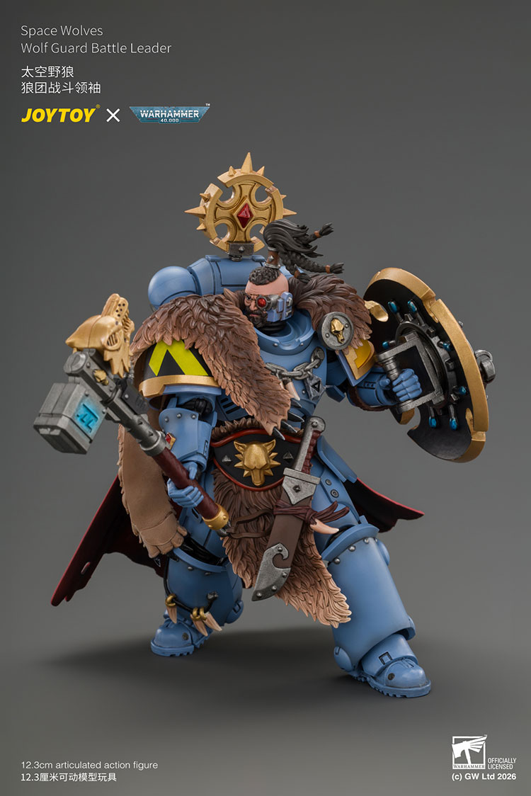 Space Wolves Wolf Guard Battle Leader with Master-crafted Power Weapon,Storm Shield,Thunder Hammer,Master-crafted Heavy Bolt Pistol,and Plasma Pistol product details
