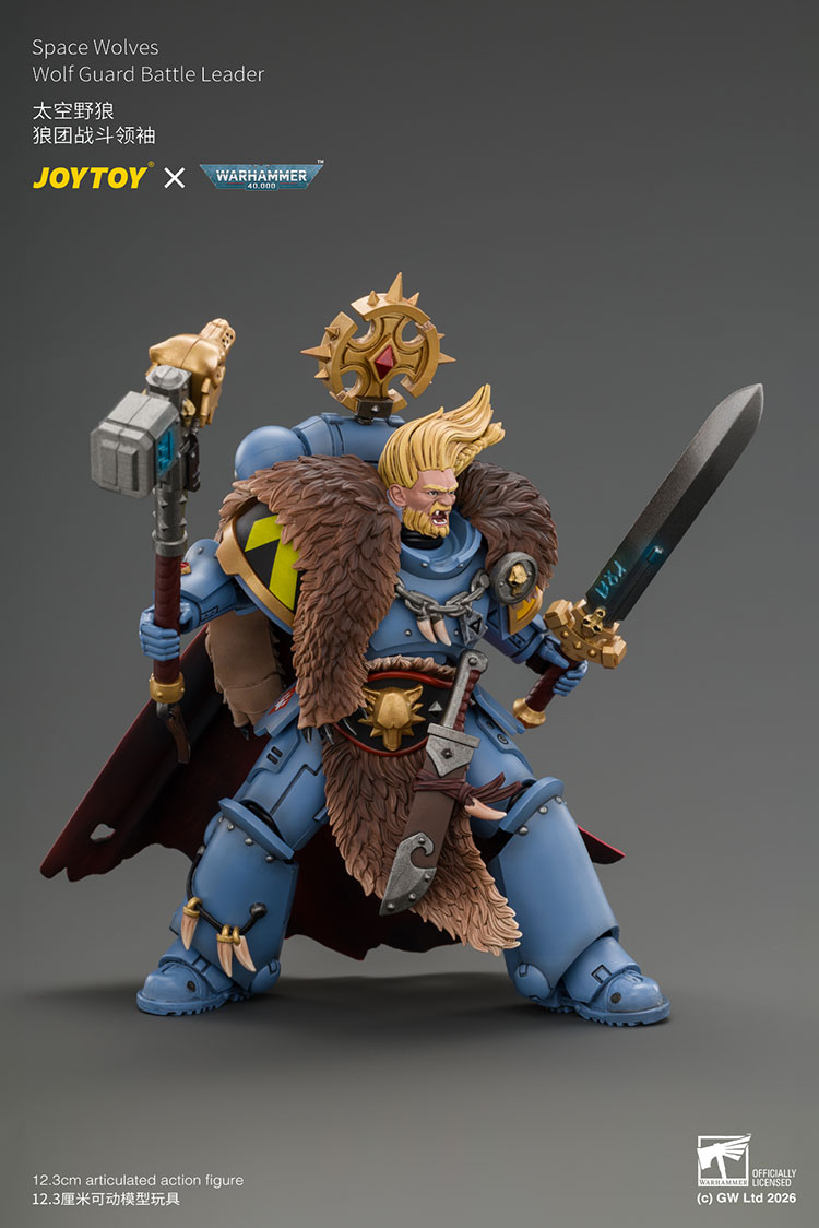 Space Wolves Wolf Guard Battle Leader with Master-crafted Power Weapon,Storm Shield,Thunder Hammer,Master-crafted Heavy Bolt Pistol,and Plasma Pistol product details