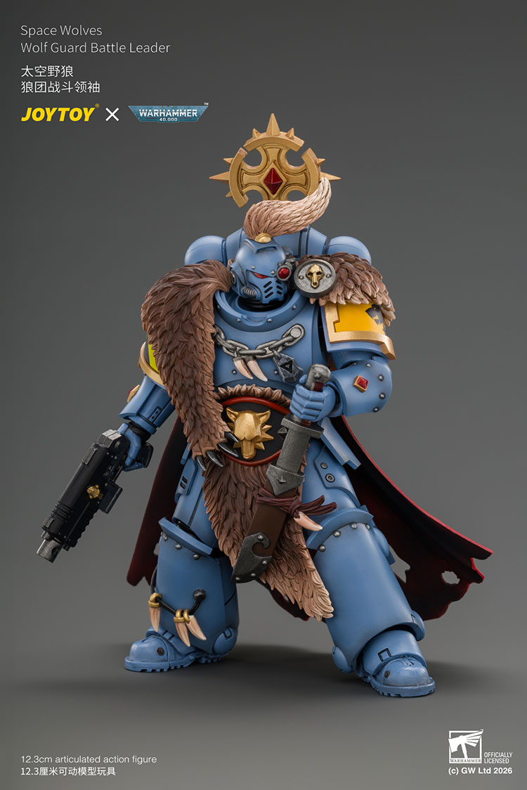 Space Wolves Wolf Guard Battle Leader with Master-crafted Power Weapon,Storm Shield,Thunder Hammer,Master-crafted Heavy Bolt Pistol,and Plasma Pistol product details