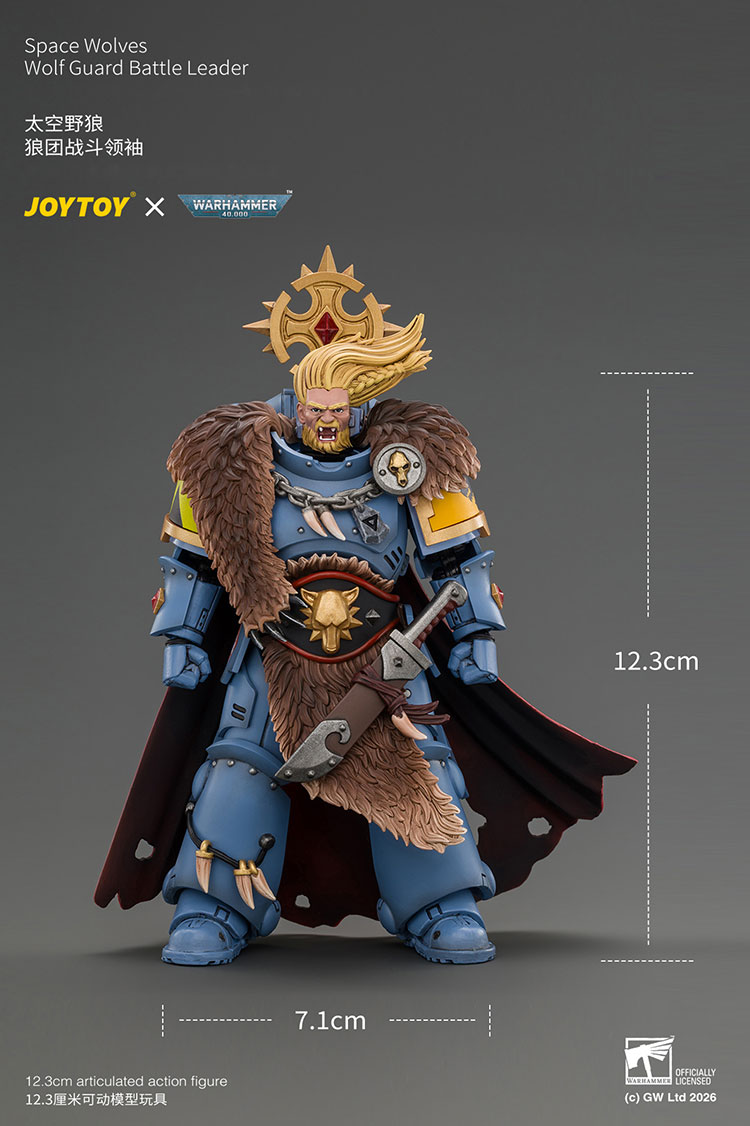 Space Wolves Wolf Guard Battle Leader with Master-crafted Power Weapon,Storm Shield,Thunder Hammer,Master-crafted Heavy Bolt Pistol,and Plasma Pistol product details