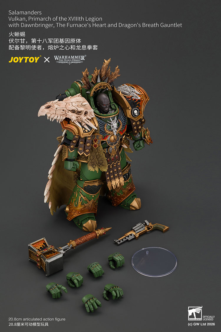 Salamanders Vulkan, Primarch of the XVIIIth Legion with Dawnbringer, The Furnace's Heart and Dragon's Breath Gauntlet product details
